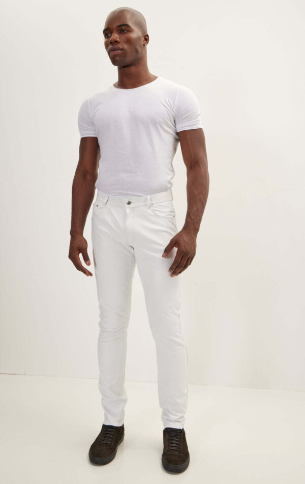 Mens White Leather Biker Pants - Real Cow Skin