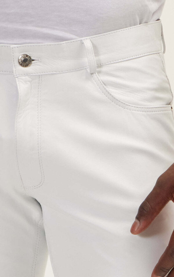 Mens White Leather Biker Pants - Real Cow Skin - Image 5