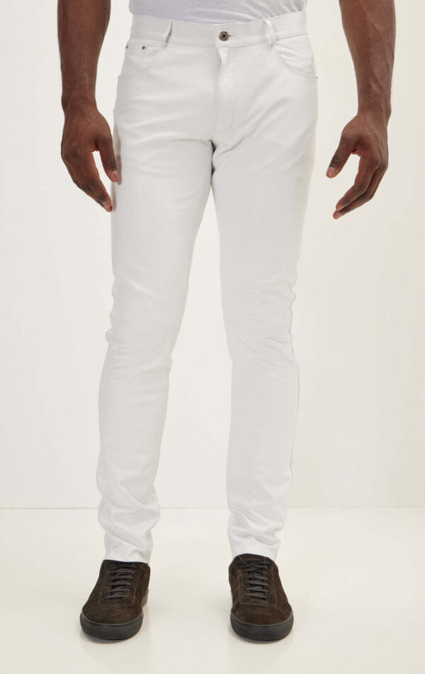 Mens White Leather Biker Pants - Real Cow Skin - Image 4