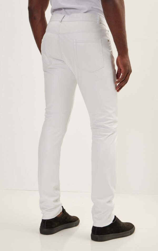 Mens White Leather Biker Pants - Real Cow Skin - Image 2