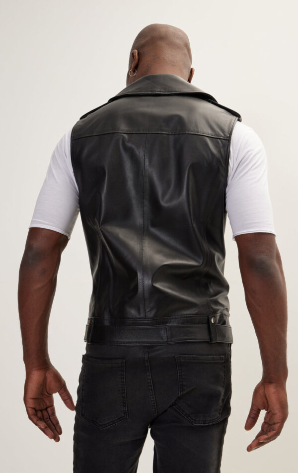 Mens Black Leather Biker Vest - Genuine Cow Leather Brando Vest - Image 6