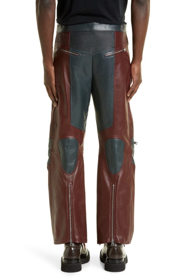 Mens Two Shade Leather Quilted Motorcycle Pants - Real Cow Skin - Image 2