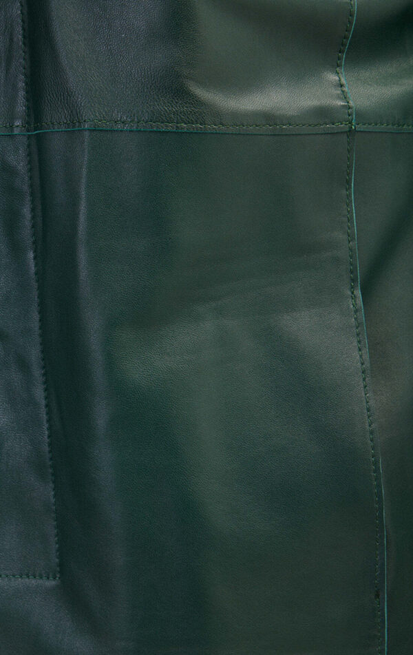 Mens Green Leather Trench Coat- Real Cow Skin Leather Duster - Image 4