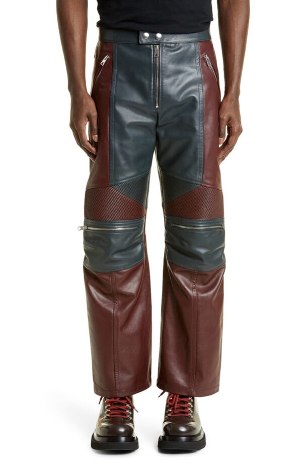 Mens Two Shade Leather Quilted Motorcycle Pants - Real Cow Skin