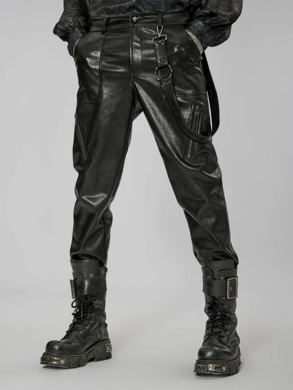 Mens Black Leather Steampunk Pants - Real Sheep Skin