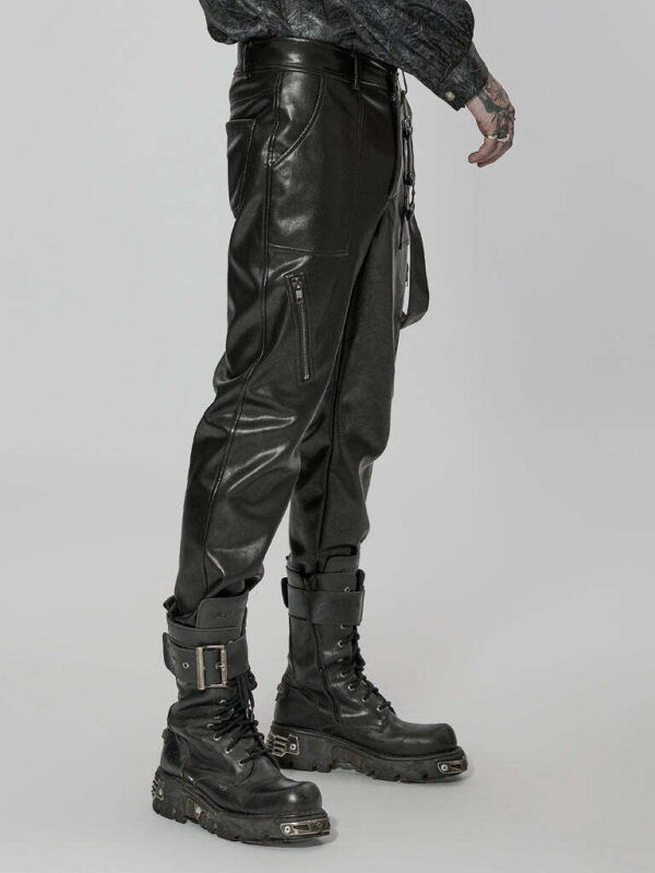 Mens Black Leather Steampunk Pants - Real Sheep Skin - Image 2