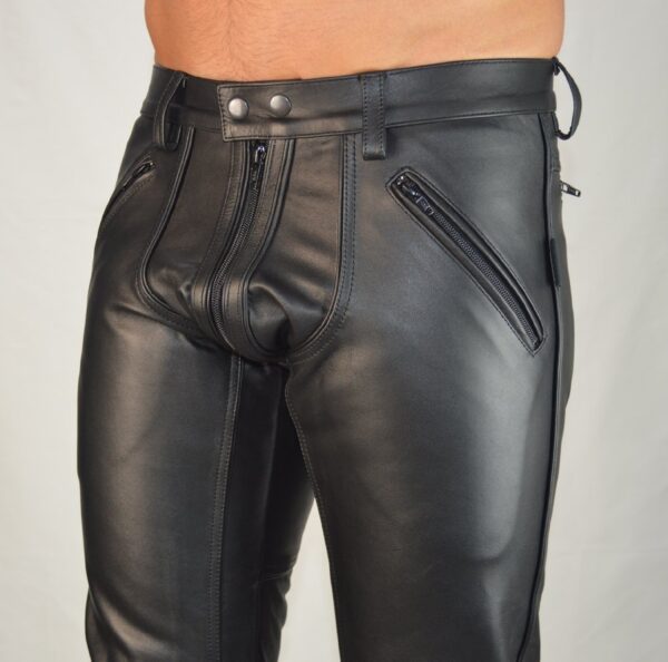 Mens Black Leather Steampunk Pants - Real Sheep Skin - Image 5