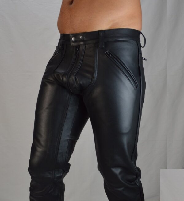 Mens Black Leather Steampunk Pants - Real Sheep Skin - Image 3