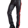 Mens Black Leather Red Stripes Biker Trouser - Real Sheep Skin
