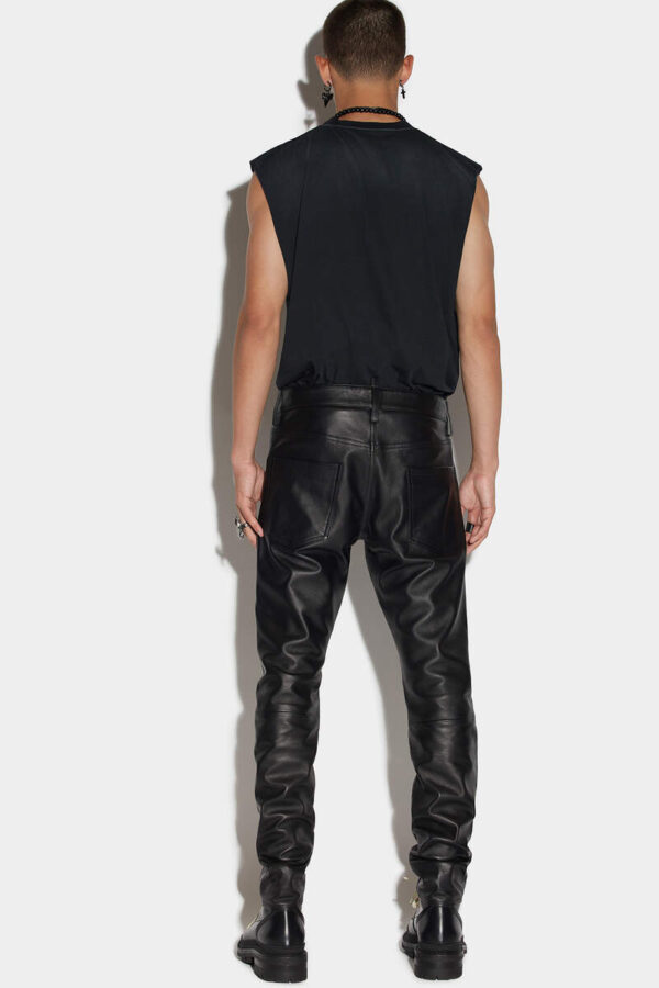 Mens Black Leather Slim Fit Pants - Real Sheep Skin - Image 2