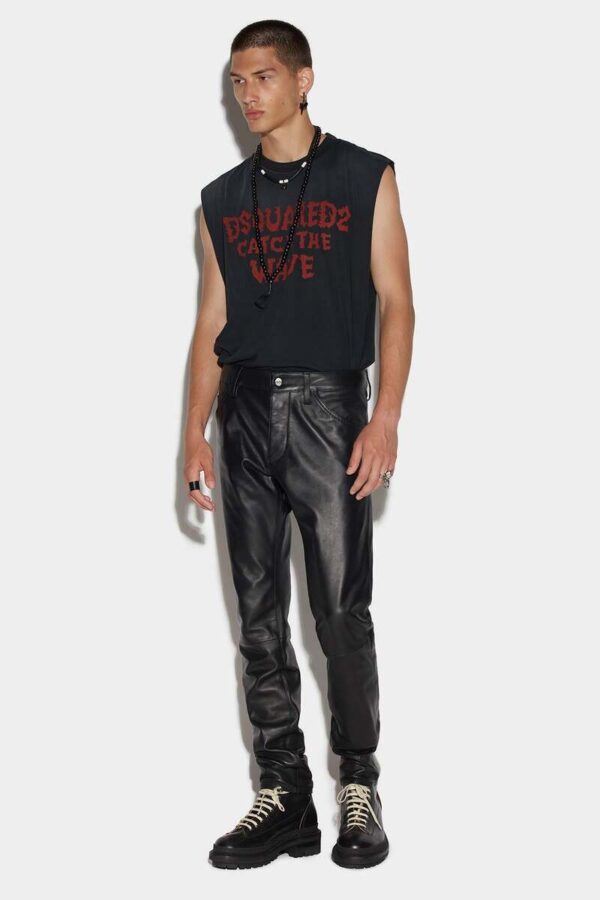 Mens Black Leather Slim Fit Pants - Real Sheep Skin