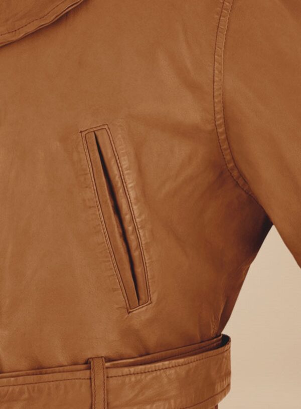 Mens Brown Leather Trench Coat- Real Cow Skin Leather Duster - Image 4