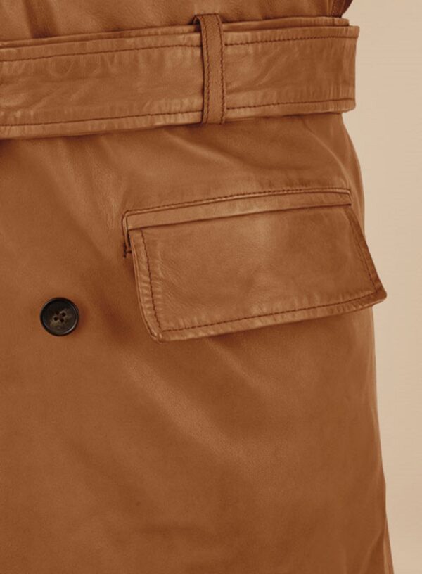 Mens Brown Leather Trench Coat- Real Cow Skin Leather Duster - Image 3