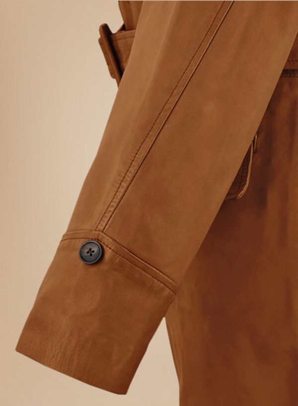 Mens Brown Leather Trench Coat- Real Cow Skin Leather Duster - Image 2