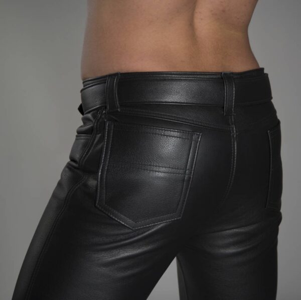 Mens Black Leather Biker Pants - Real Sheep Skin - Image 3