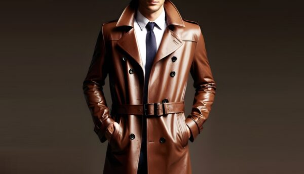 Mens Brown Leather Business Coat - Real Cow Leather Duster