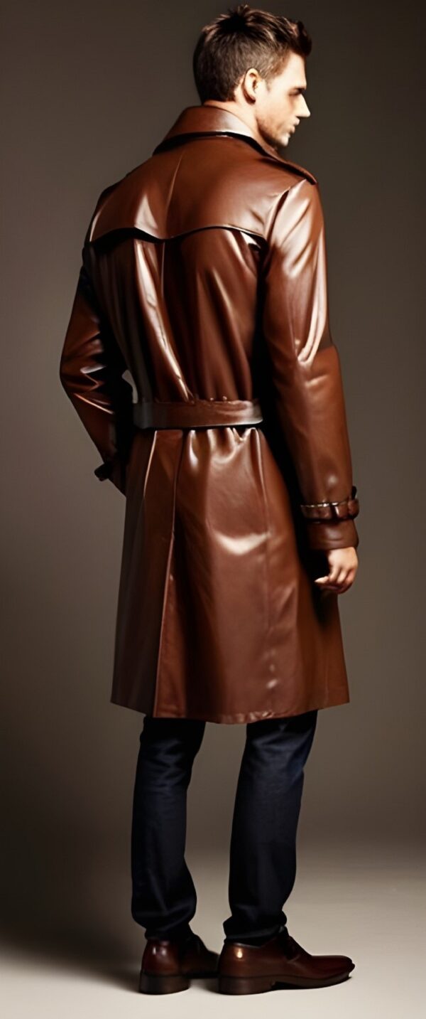 Mens Brown Leather Business Coat - Real Cow Leather Duster - Image 2