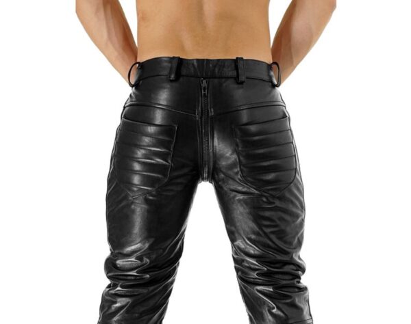 Mens Black Leather Quilted Motorcycle Pants - Real Sheep Skin - Image 3