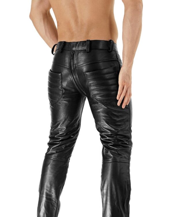 Mens Black Leather Quilted Motorcycle Pants - Real Sheep Skin - Image 4