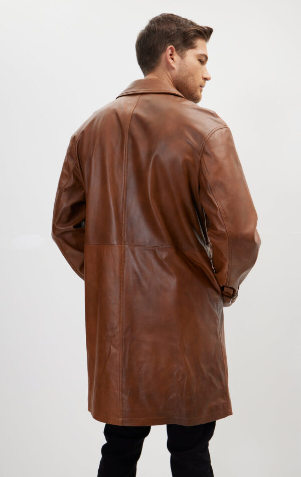 Mens Brown Leather Business Coat - Genuine Cow Leather Trench Coat - Image 2