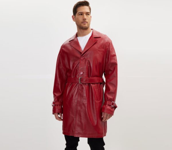 Mens Red Leather Duster - Genuine Cow Leather Mens Business Trench Coat