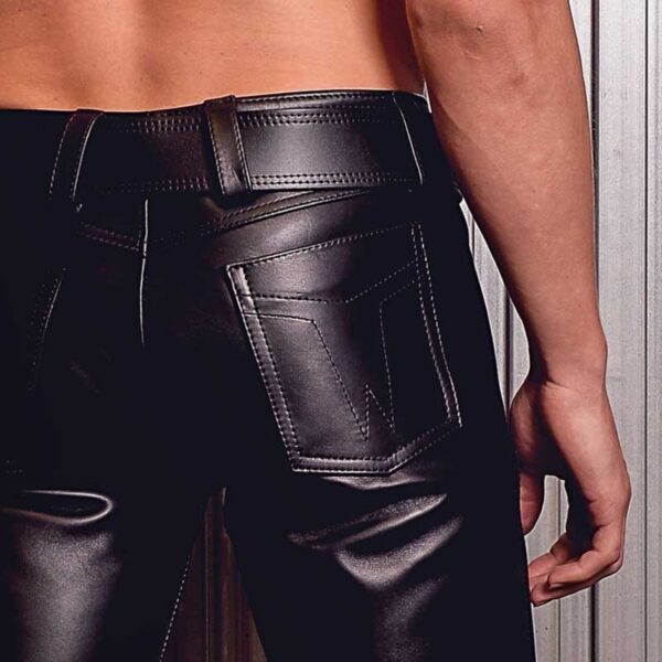 Mens Black Leather Motorcycle Pants - Real Sheep Skin - Image 6