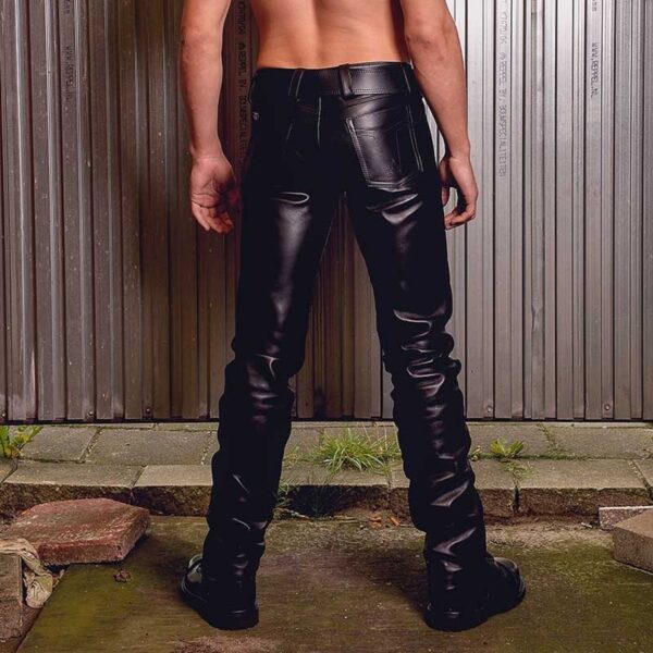 Mens Black Leather Motorcycle Pants - Real Sheep Skin - Image 2