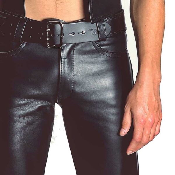 Mens Black Leather Motorcycle Pants - Real Sheep Skin - Image 4