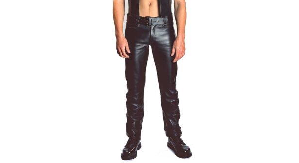 Mens Black Leather Motorcycle Pants - Real Sheep Skin - Image 5