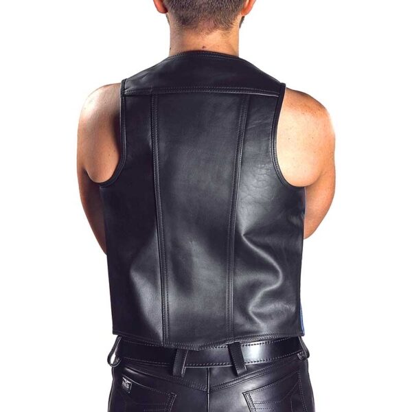 Mens Black Leather Motorcycle Vest - Real Cow Skin - Image 2