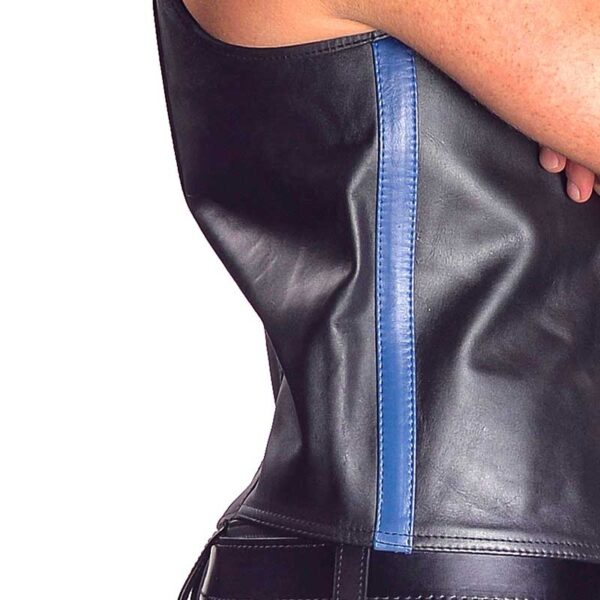 Mens Black Leather Motorcycle Vest - Real Cow Skin - Image 3