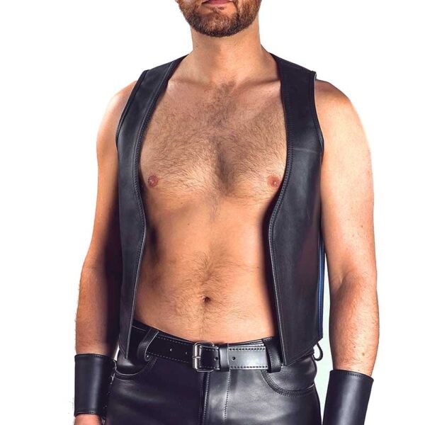 Mens Black Leather Motorcycle Vest - Real Cow Skin