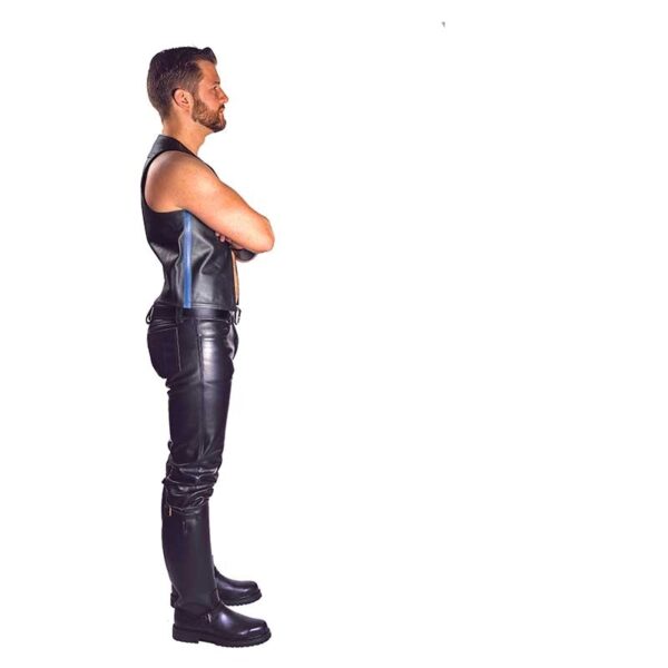 Mens Black Leather Motorcycle Vest - Real Cow Skin - Image 4