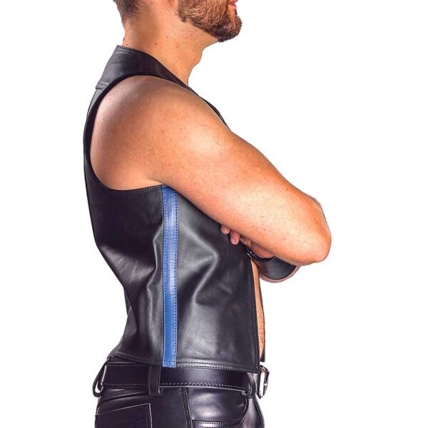 Mens Black Leather Motorcycle Vest - Real Cow Skin - Image 5