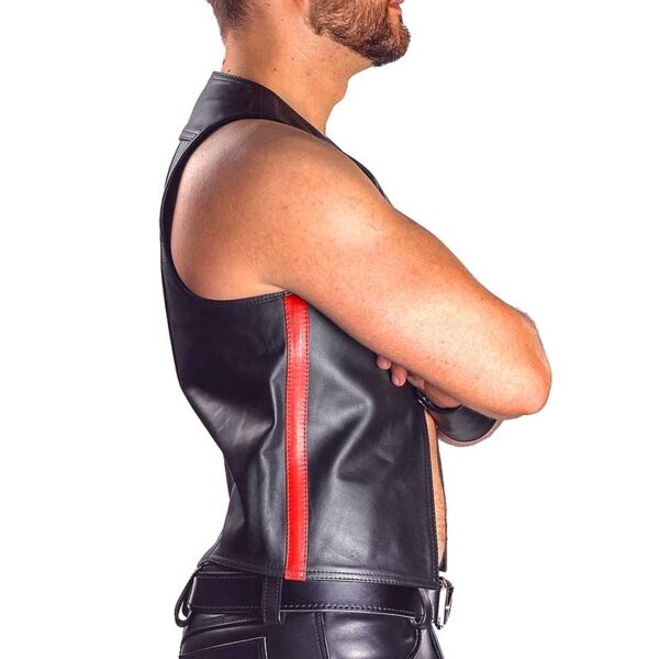 Mens Black Leather Motorcycle Vest - Real Cow Skin - Image 6