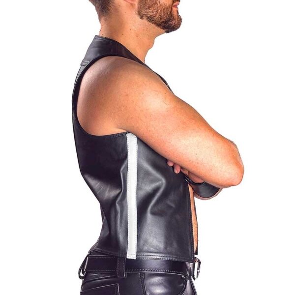 Mens Black Leather Motorcycle Vest - Real Cow Skin - Image 7