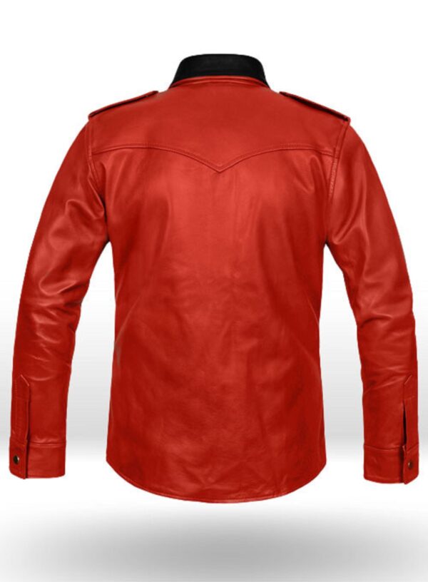 Mens Red Leather Police Shirt - Real Cow Skin - Image 3