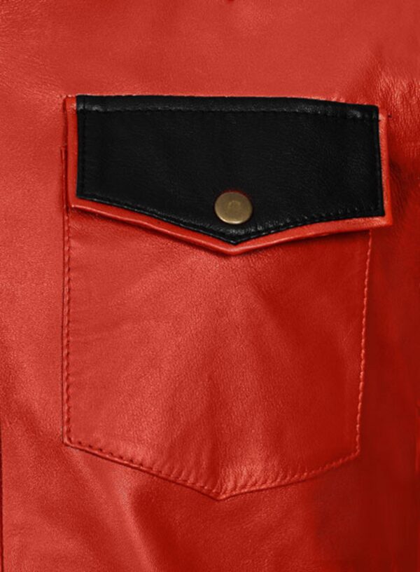 Mens Red Leather Police Shirt - Real Cow Skin - Image 5