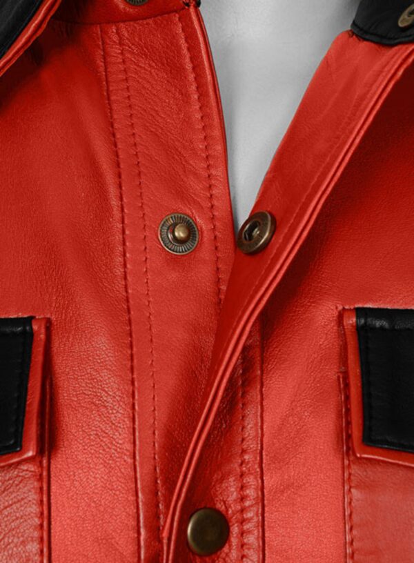 Mens Red Leather Police Shirt - Real Cow Skin - Image 6