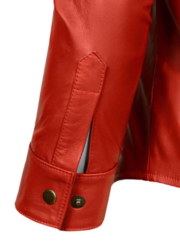 Mens Red Leather Police Shirt - Real Cow Skin - Image 7