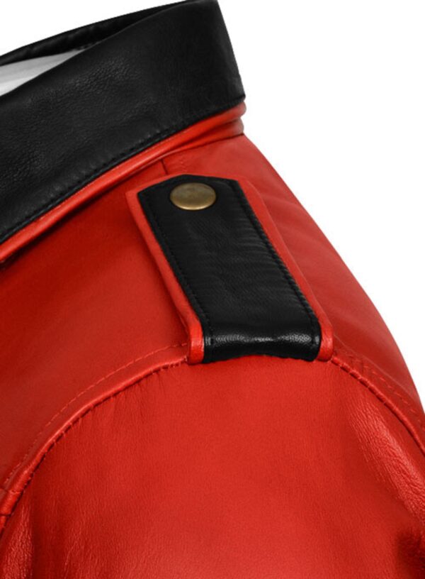 Mens Red Leather Police Shirt - Real Cow Skin - Image 4