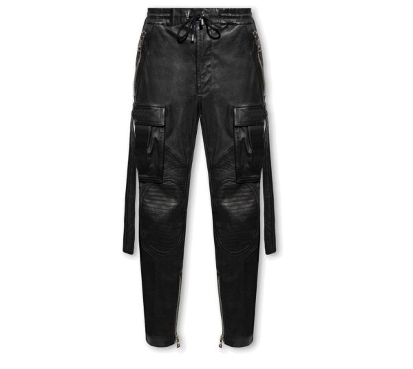 Balmain Strapped Leather Trouser - Real Sheep Skin Motorcycle Pants