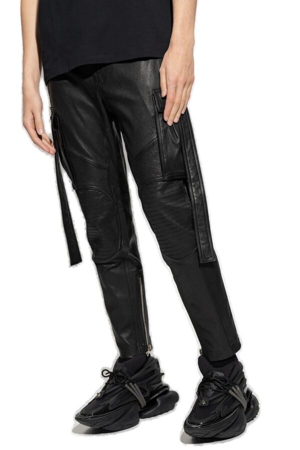 Balmain Strapped Leather Trouser - Real Sheep Skin Motorcycle Pants - Image 2